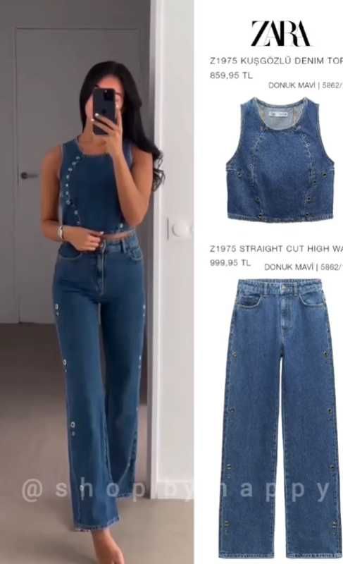 Сині прямі джинси з люверсами zara
