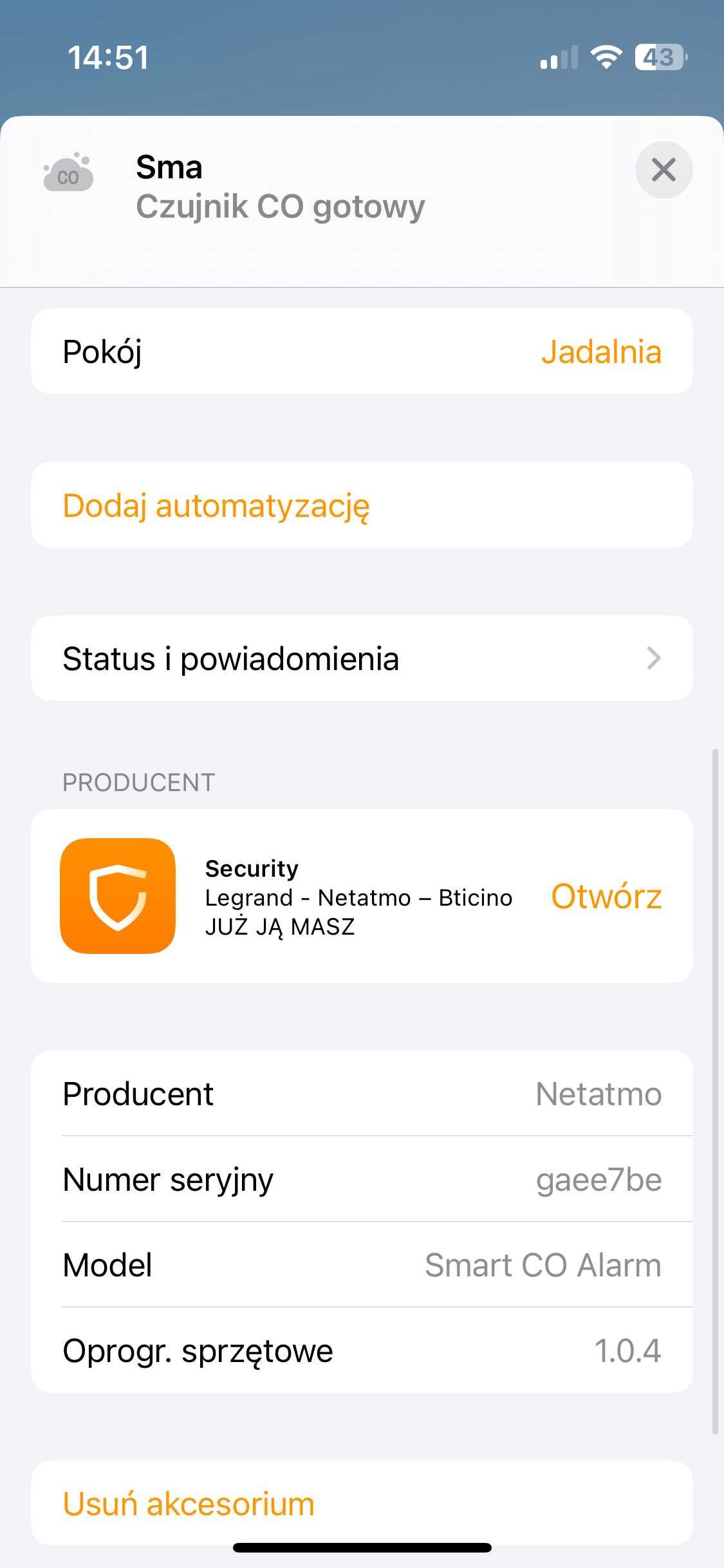 Czujnik tlenku węgla czadu Netatmo NCO01 - Apple Homekit