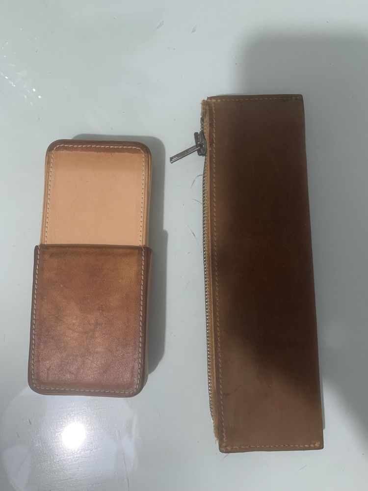 Piórnik na pióra + Etui  skóra naturalna Retro zabytek