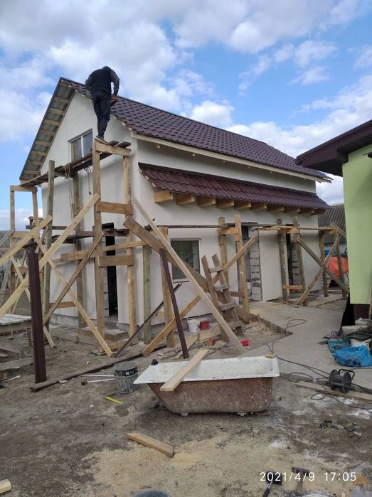 Будівельні роботи, фундамент, блок, кирпіч, покрівля