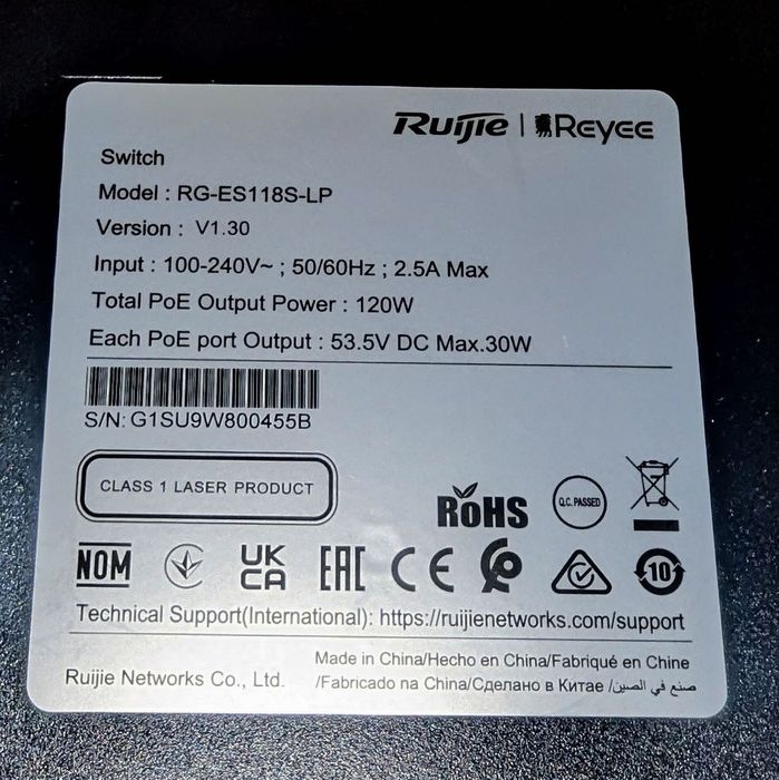 Комутатор , свіч Ruijie Reyee RG-ES118S-LP