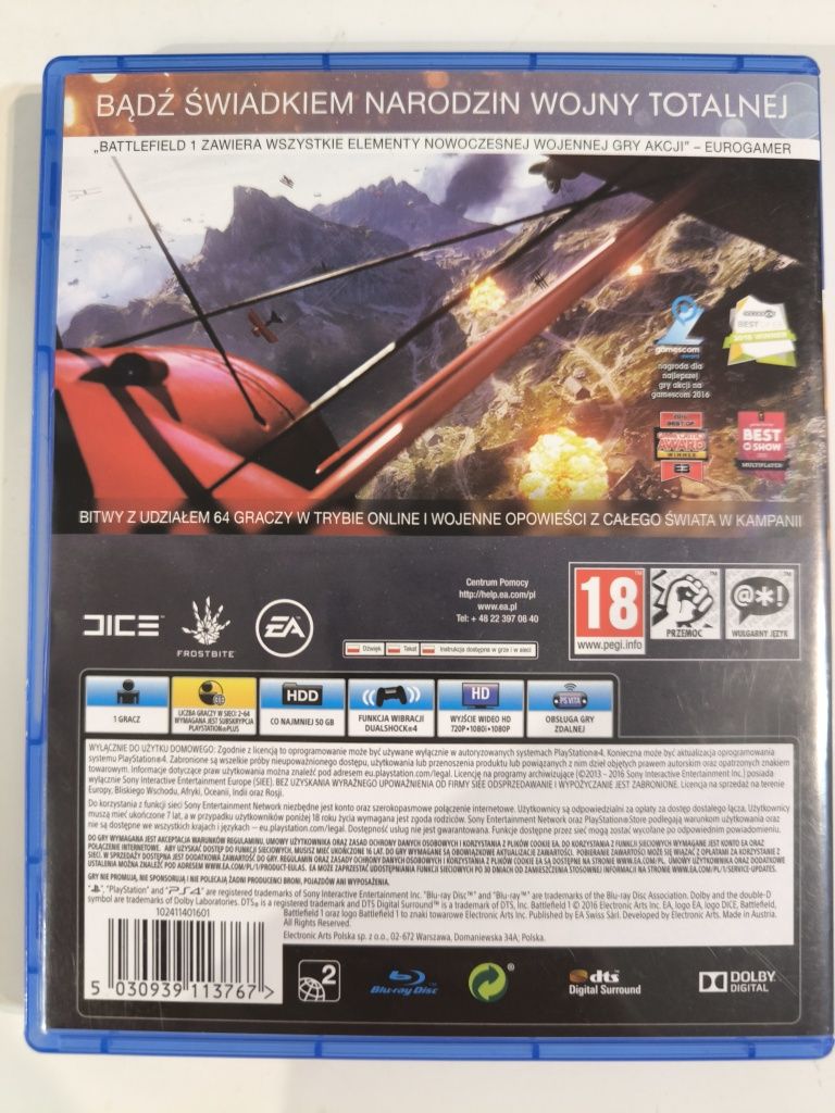 Ps4 Battlefield 1 pudełko i okładka bez gry