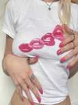 T-Shirt Damski Krótki Dopasowany Z Nadrukiem Biały Casual Shein M 38