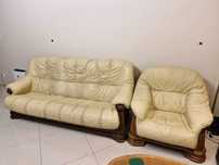 Komplet skórzany sofa i fotel 3+1 na dębowym stelażu