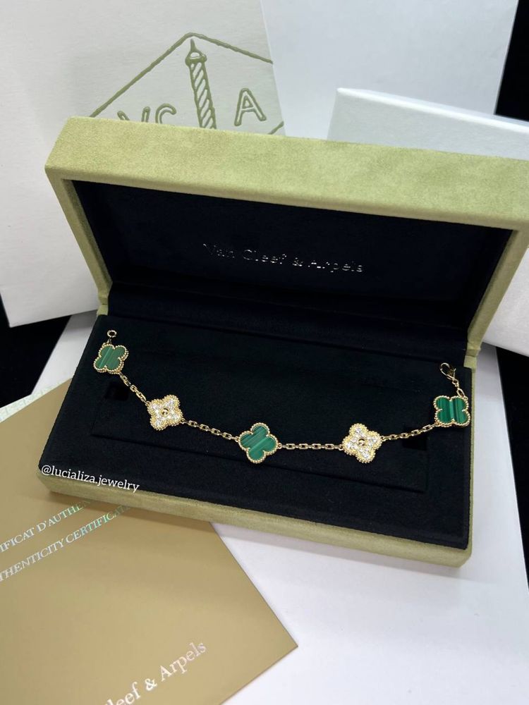 Золотой Браслет в стиле VanCleef Vintage Alhambra с бриллиантами