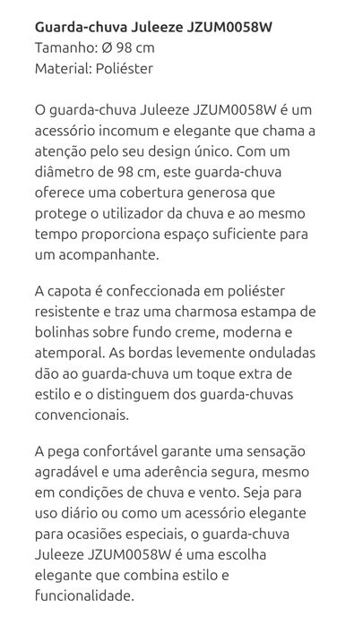 Chapéu de chuva Juleeze 98cm Novo