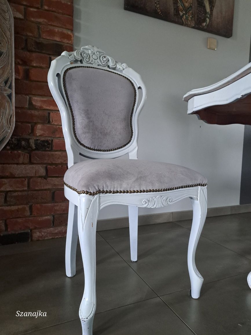 Stół i 4 krzesła ludwikowskie bielone