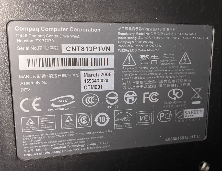Monitor COMPAQ 22” W220Q