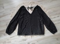 Czarna plisowana bluzka w srebrne kropki 46/48 F&F