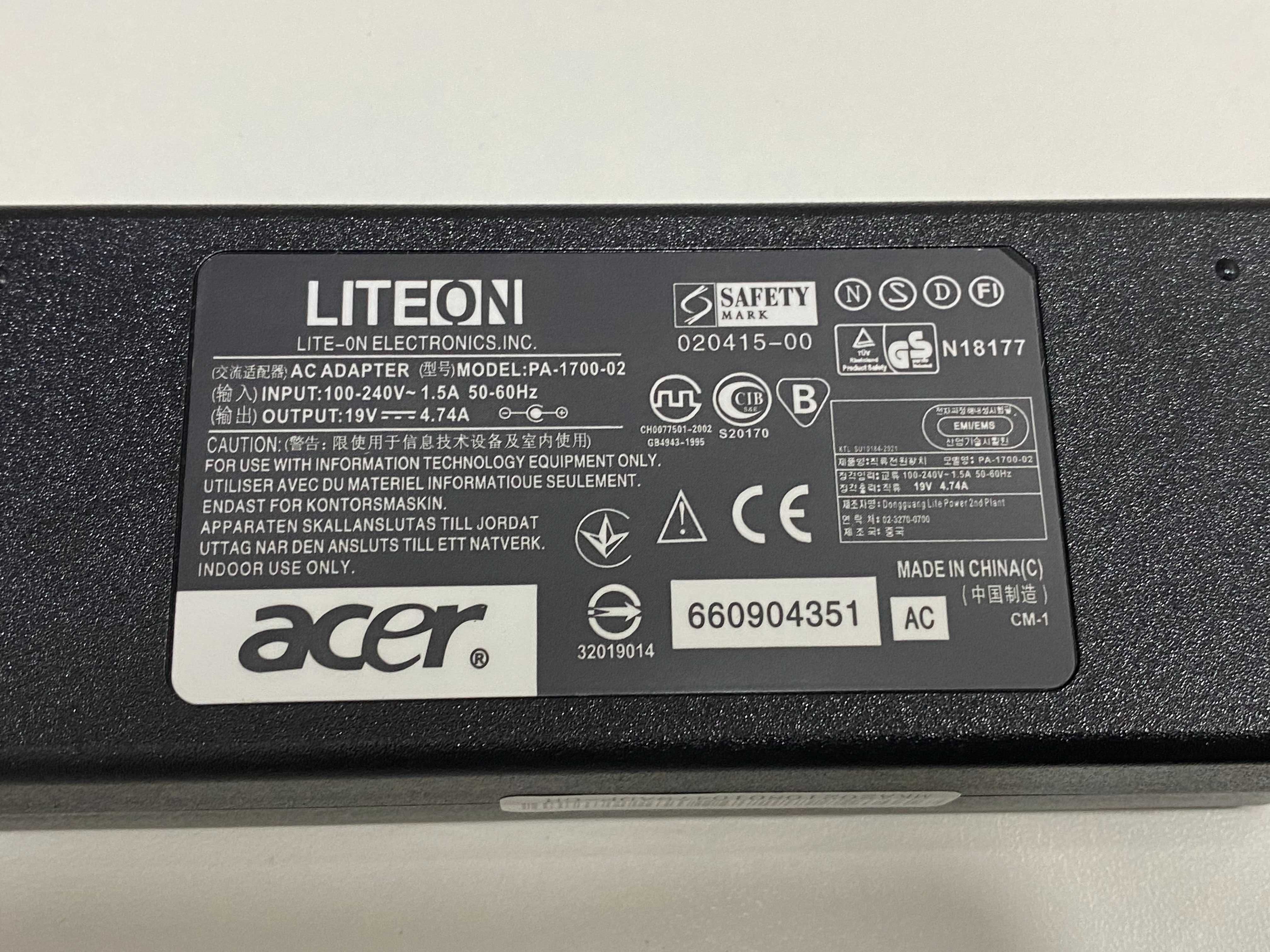 Зарядка,Блок питания для ноутбука Acer 19V 4.74A (90W) 5.5 х 1.7мм