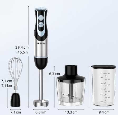 Blender ręczny FRESKO 4w1 1000W turbo + kubek + siekacz
