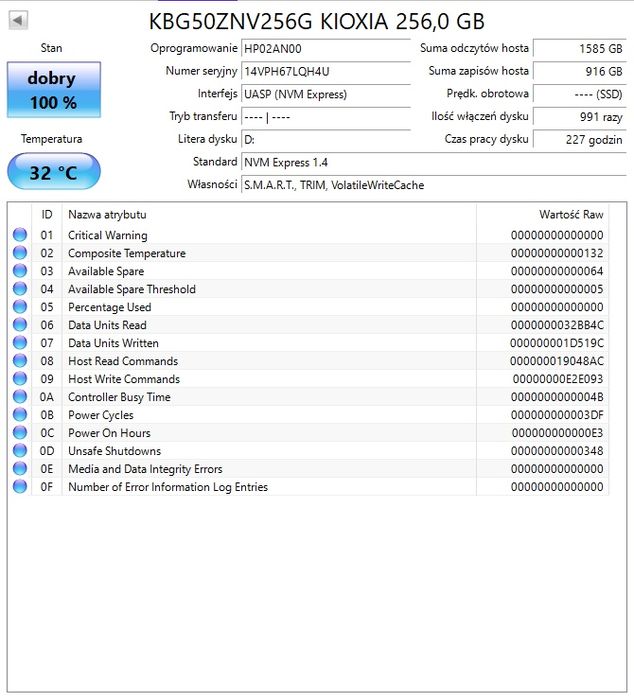 Dysk SSD Kioxoa 256GB M.2 2280 PCIE NVME