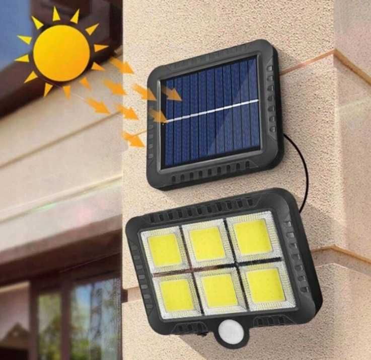 Lampa Solarna 120COB Czujnik Ruchu Zmierzchu Pilot na słońce