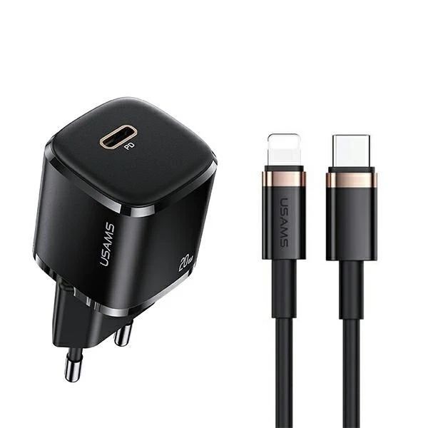 USAMS Ładowarka sieciowa 1x USB-C T36 mini 20W + kabel USB-C-Lightning