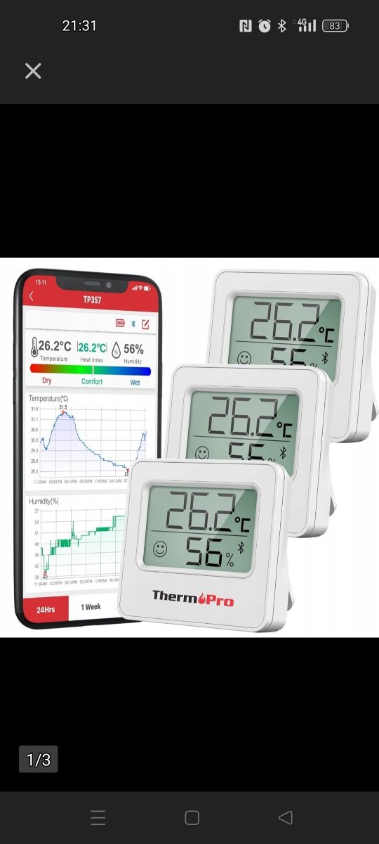 Zestaw termometrów pokojowych ThermoPro TP357 Bluetooth 3szt.