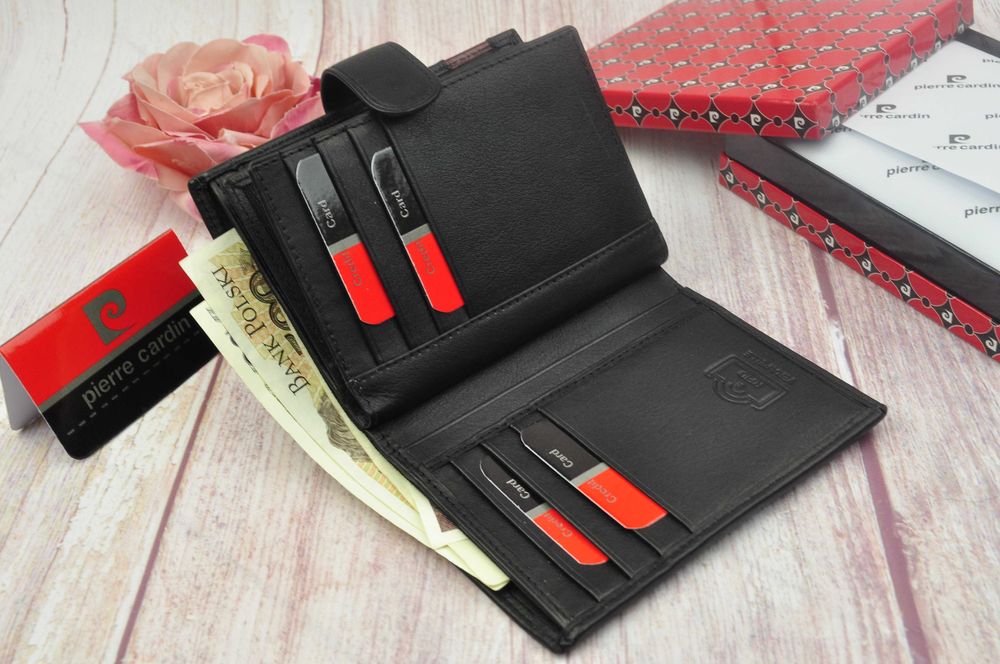 Pierre Cardin nowy portfel męski skóra naturalna 26 331A nero red