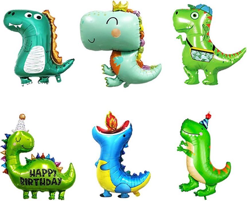 6 dużych balonów foliowych dinozaurów na urodziny