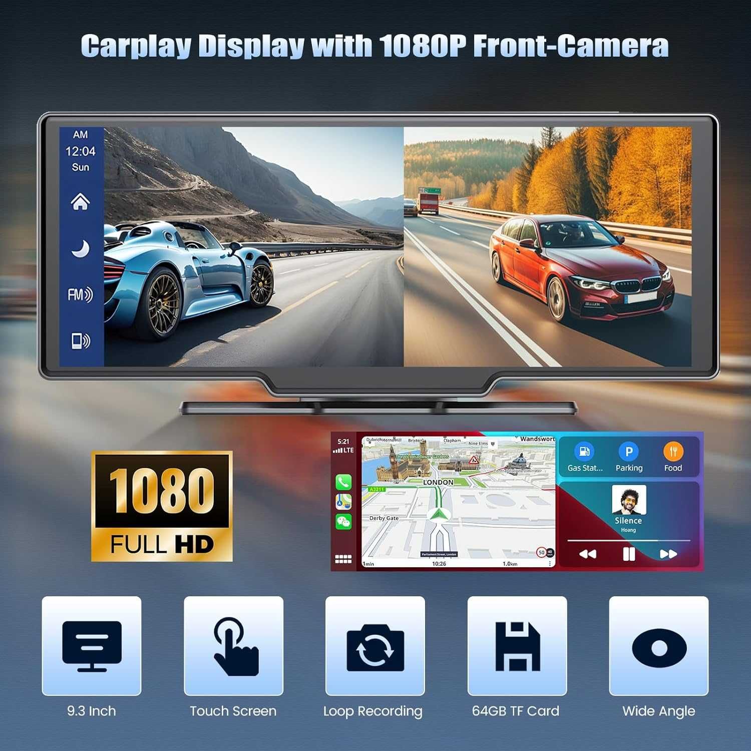 Bezprzewodowe radio samochodowe Carplay & Android Auro, 9,3 cala
