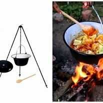 Kociołek węgierski emaliowany myśliwski 10L stojak, pokrywka +łyżka