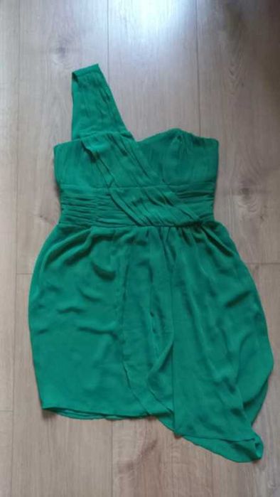 Zielona sukienka wieczorowa na jedno ramię H&M 42/44