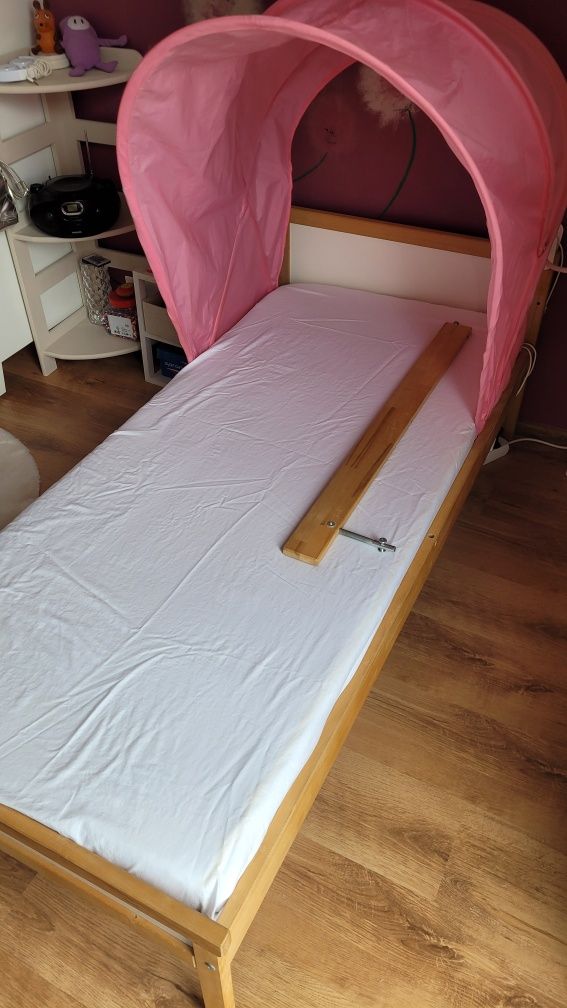 Łóżko dziewczęce drewniane IKEA SNIGLAR + Baldachin różowy