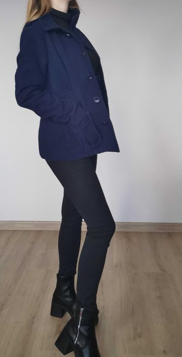 Granatowy krótki płaszcz H&M M S 38 36  kurtka bosmanka damski ciepły
