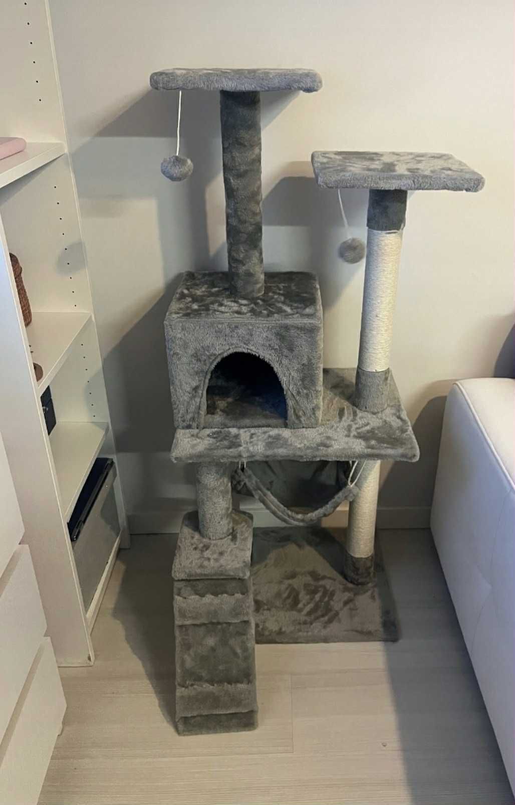 Wysoki drapak z domkiem, hamakiem i platformami, 125 cm