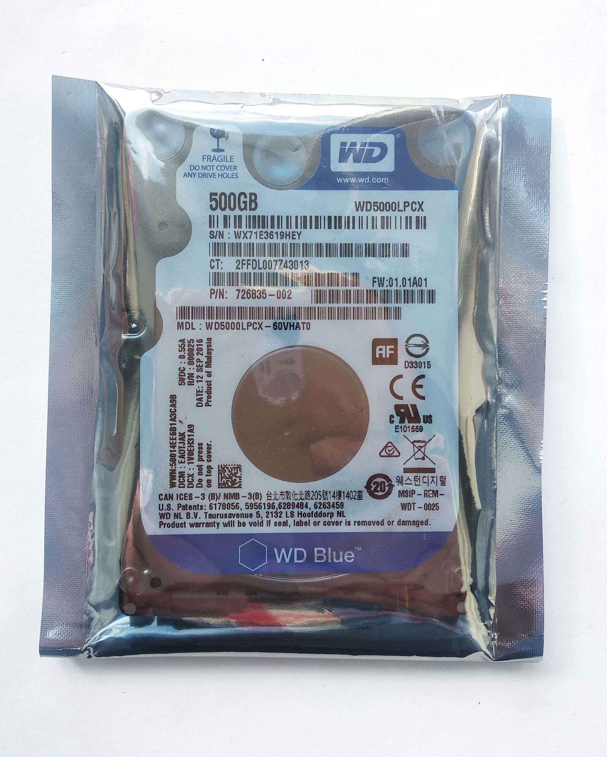 WD Blue 500GB LPCX SATA3 (Новый, в упаковке) для ноутбука