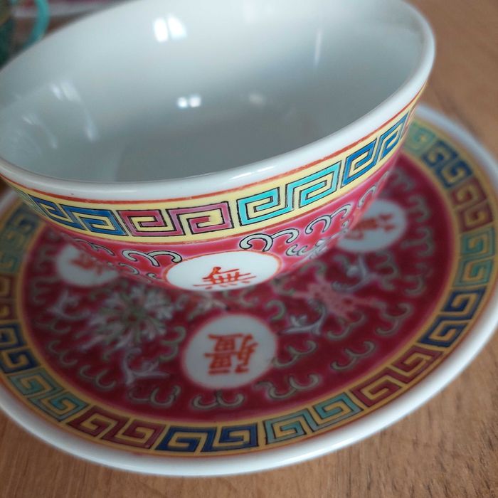 Chińska porcelana filiżanki Vintage "Mun Shou"