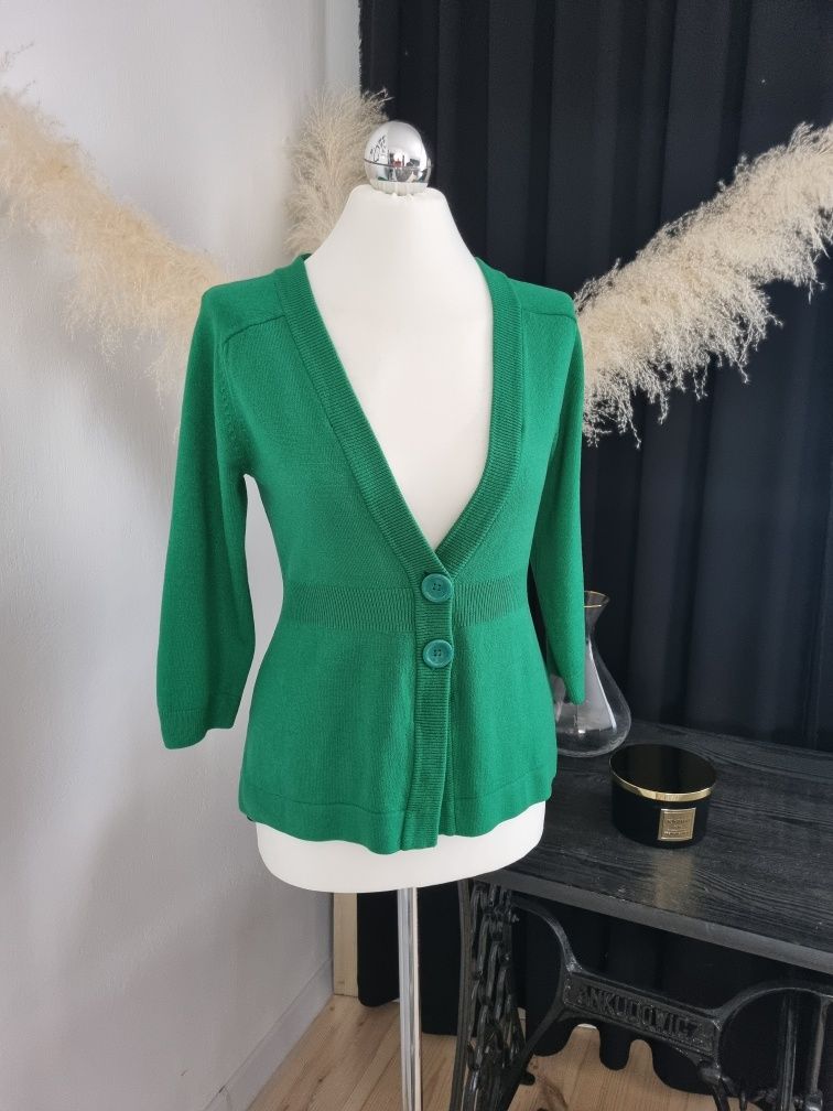 Kardigan sweter zielony H&M 36 S zapinany guzik vintage moda fashion