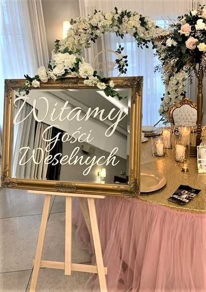Złote Lustro Personalizowane Powitanie gości, witamy, para młoda, ślub
