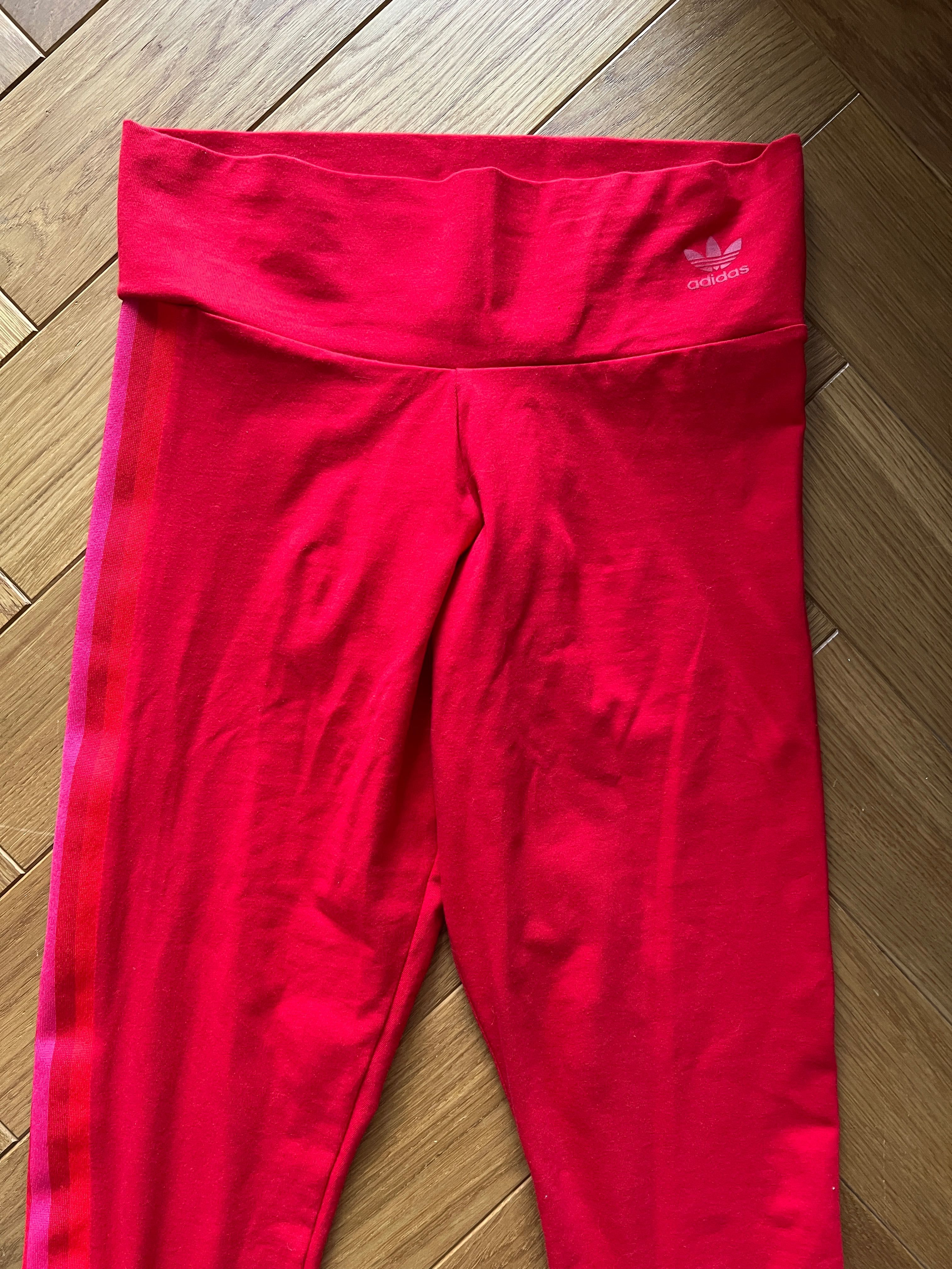 Adidas czerwone spodnie getry legginsy z paskami M 38