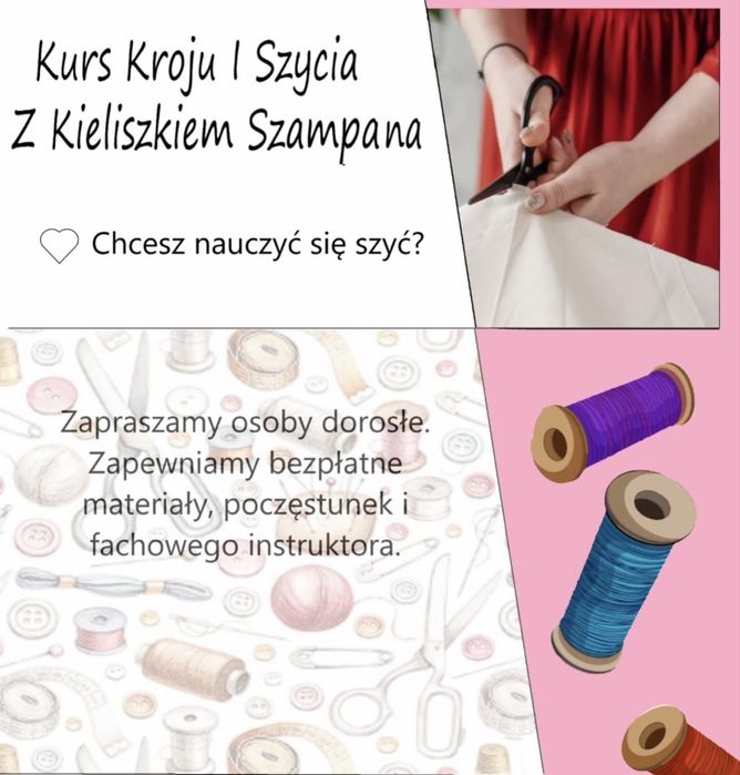Kurs szycia i kroju z kieliszkiem szampana. Kurs indywidualny
