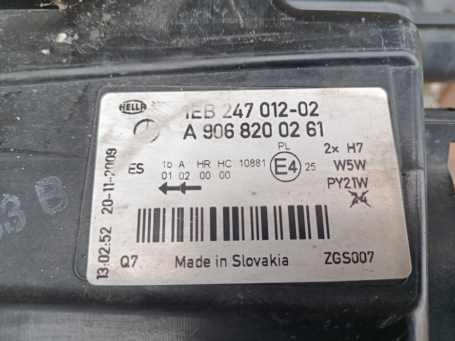 Lampa lewa prawa przód Mercedes Sprinter 906 W906, 2006-  Europa