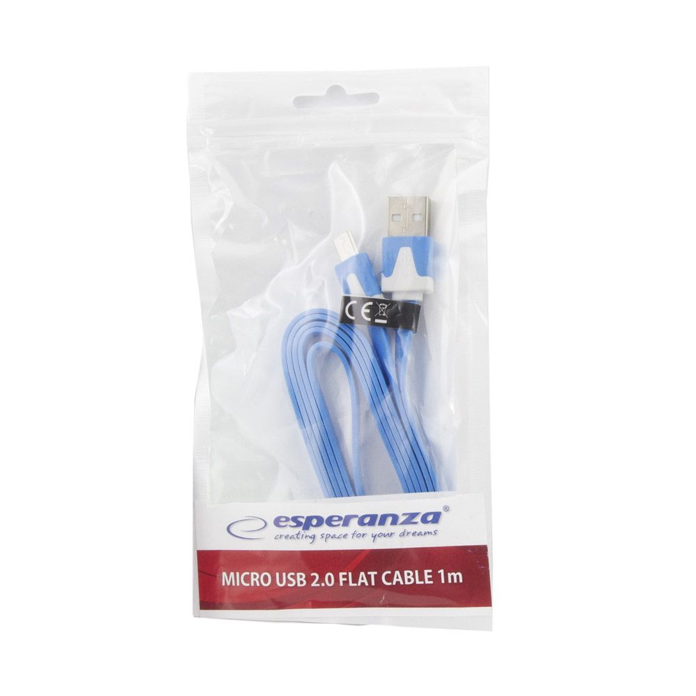 eb182b esperanza kabel micro usb 2.0 a-b m/m 1.8m płaski niebieski