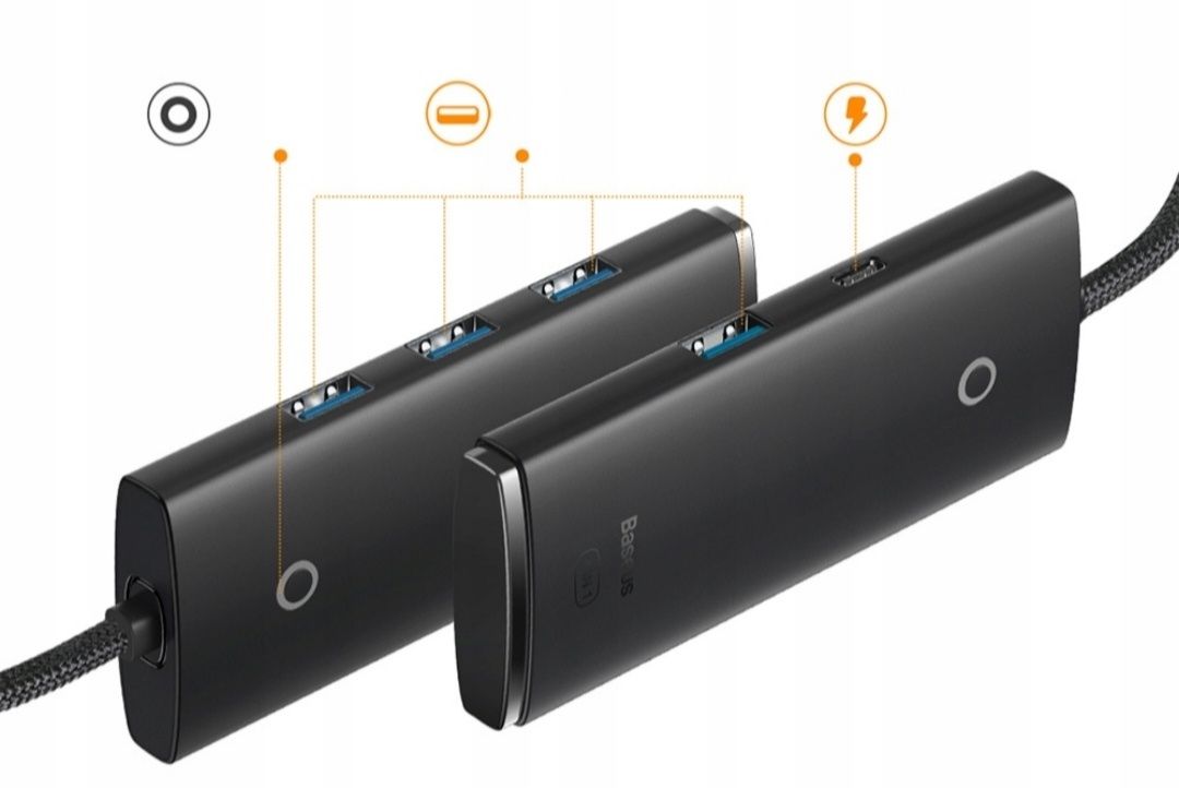 NOWY solidny HUB USB 3.0 adapter Baseus 4w1 przesył 5 GB/s przewód 1m