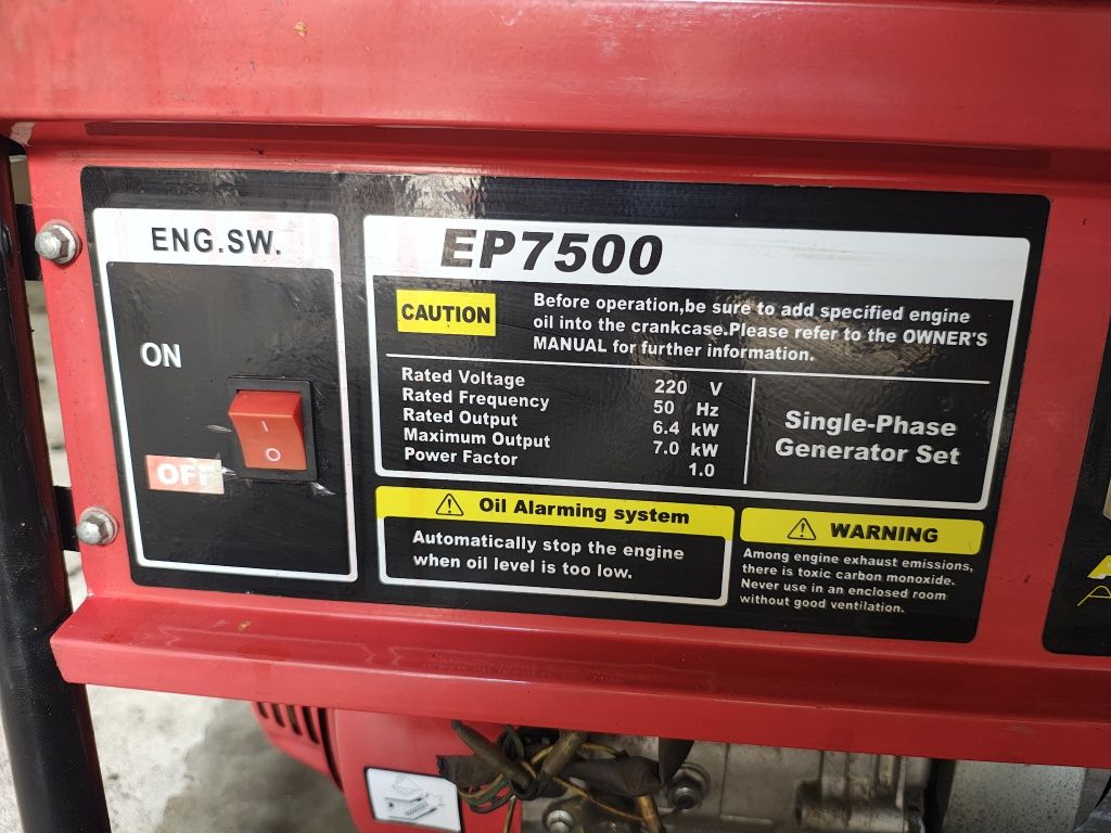 Agregat prądotwórczy jednofazowy EP 7500 6,4 kw 3 godz. pracy