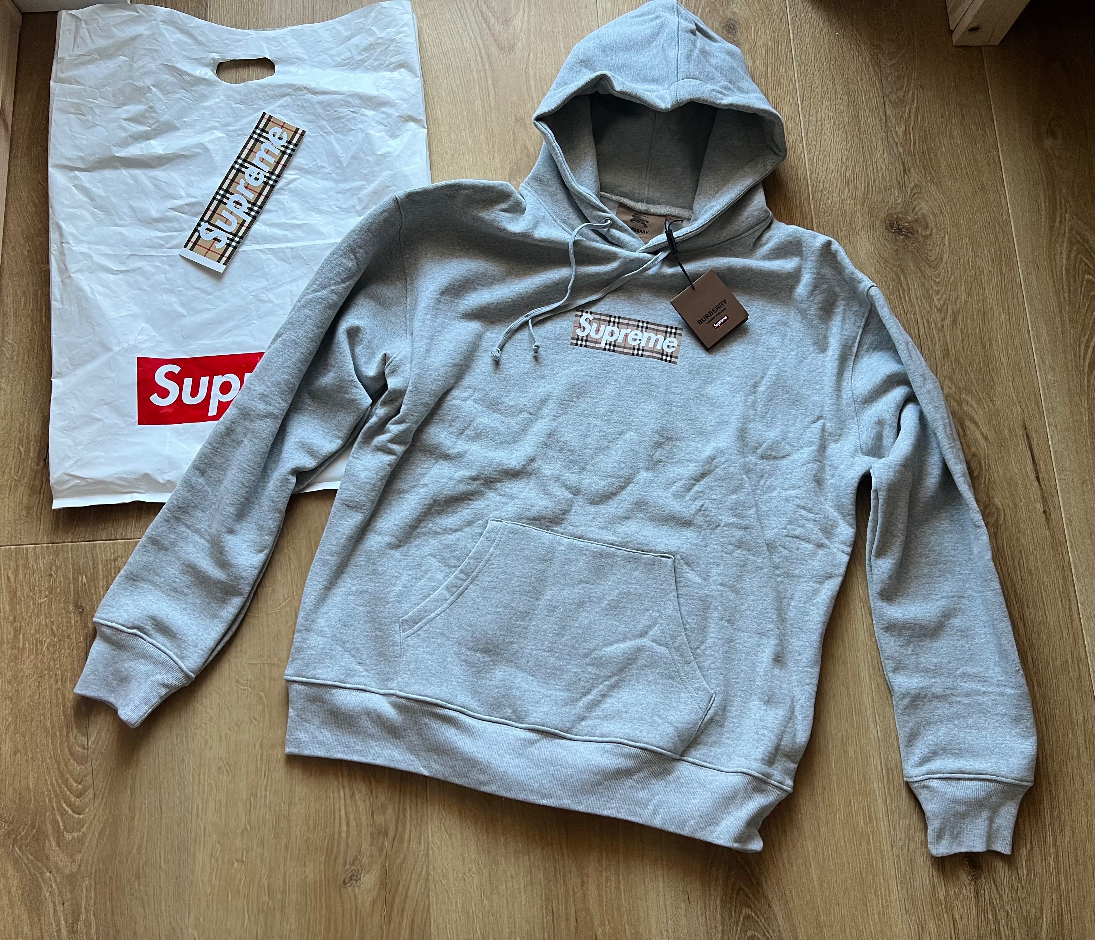 Supreme x Burberry box logo hooded sweatshirt Heather Grey L bluza