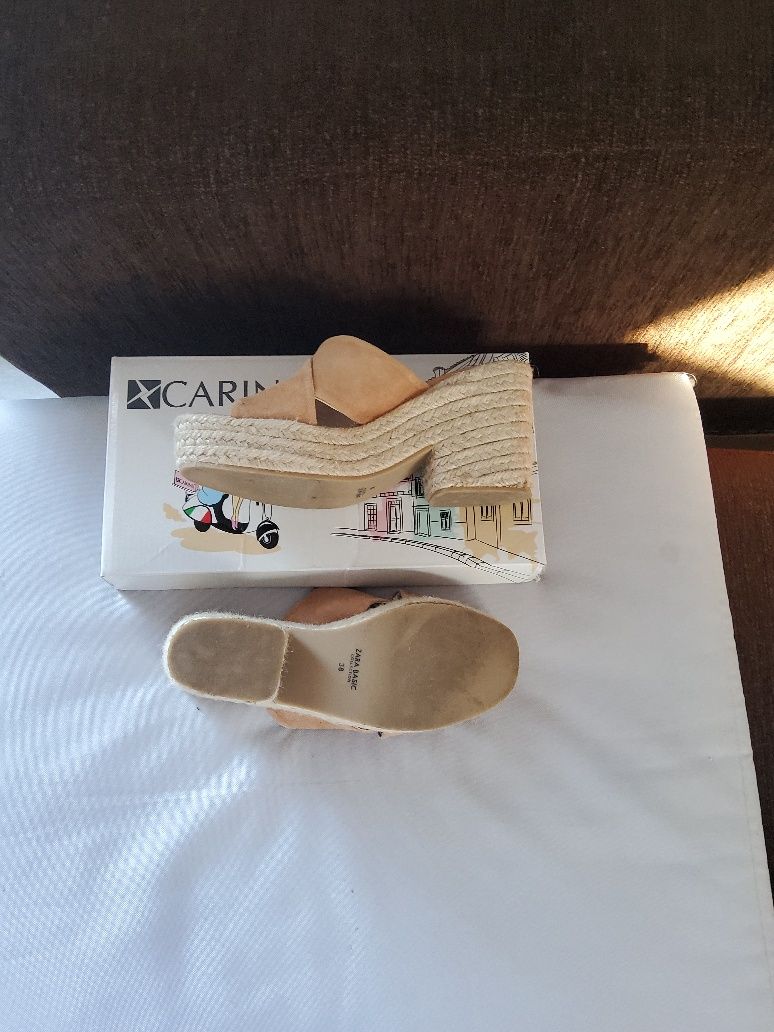 Zara skóra cielęce piękne 38 klapki espadryle