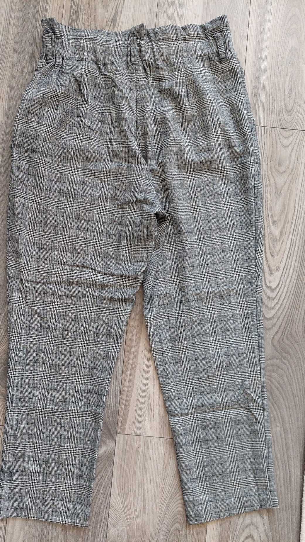 H&M spodnie paper bag krata wełna wiskoza 40