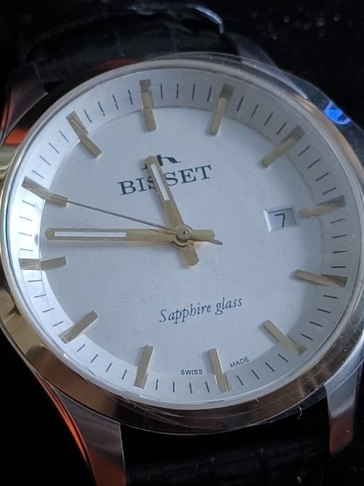 Zegarek Bisset 70095M z czarnym paskiem Nowy Szafirowe szkło