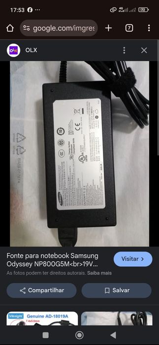 Fonte para notebook Samsung Odyssey NP800G5M19V 6.32A 120W ...