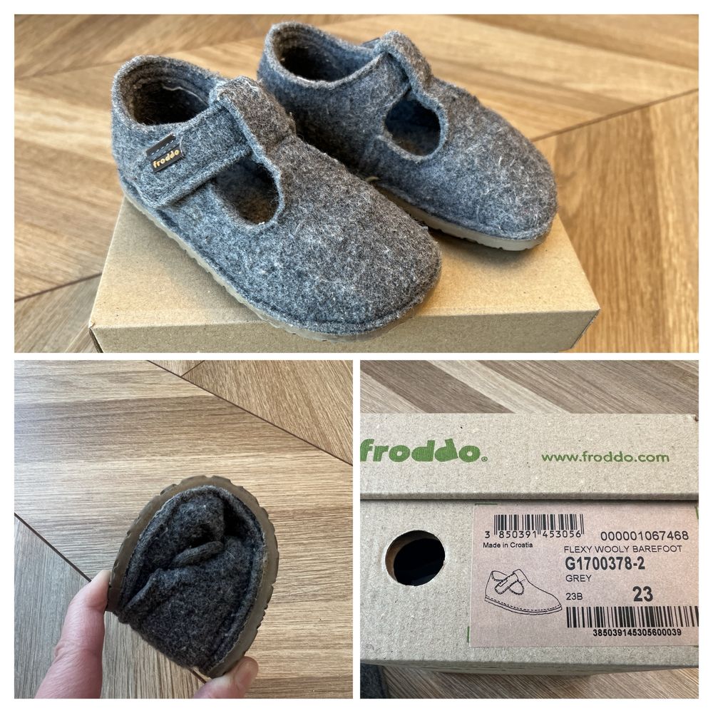 Froddo Barefoot Kapcie Flexy Gray 100% wełna stan bardzo dobry r. 23