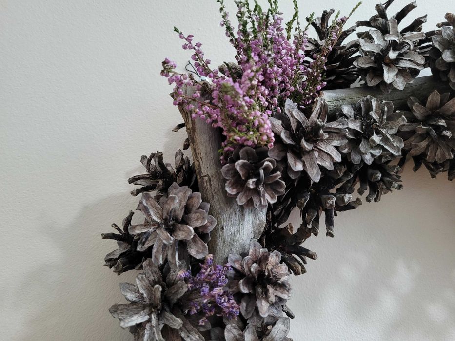 Wieniec z wrzosem styl boho 40 cm