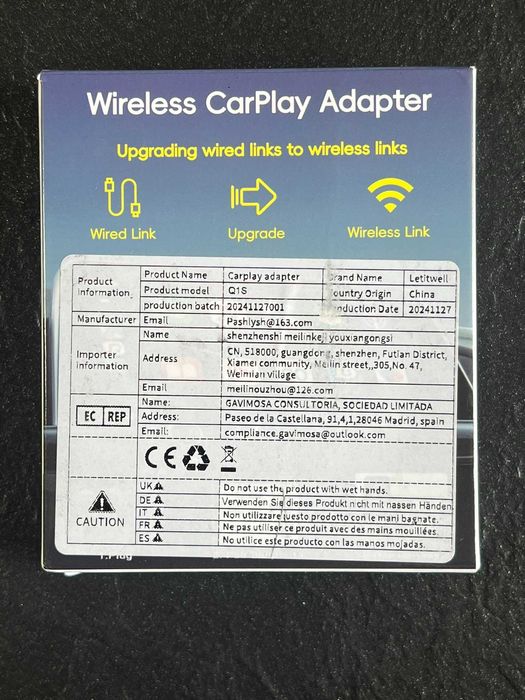 Bezprzewodowy adapter CarPlay USB C/A Plug and Play