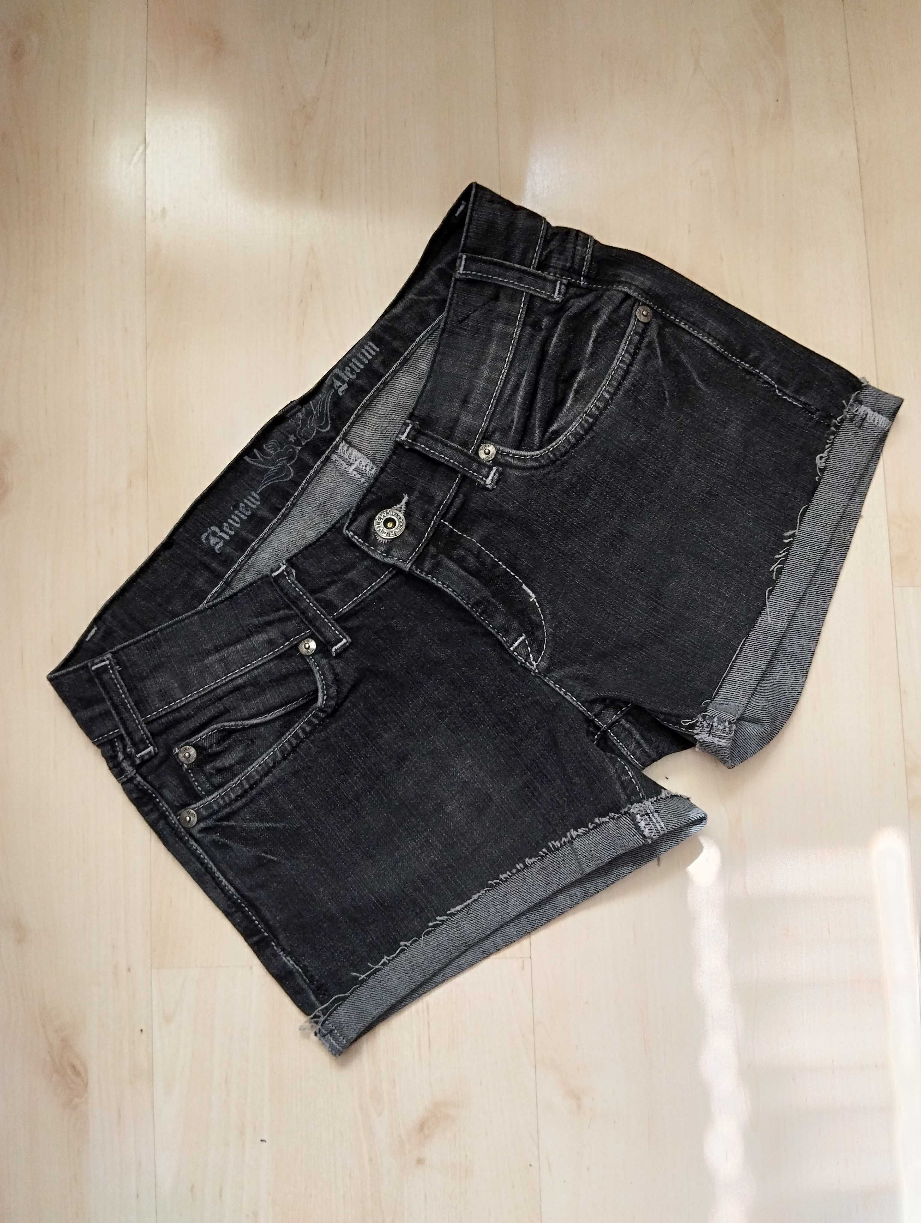 czarne szorty jeansowe postrzępione xs przecierane elastyczne szare