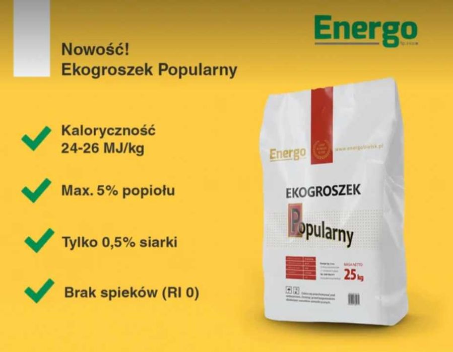 Ekogroszek Popularny Worki 25 kg Wydajny pakowany worki