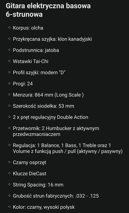 Bas 6-strunowy Harley Benton HB-650 progressive series