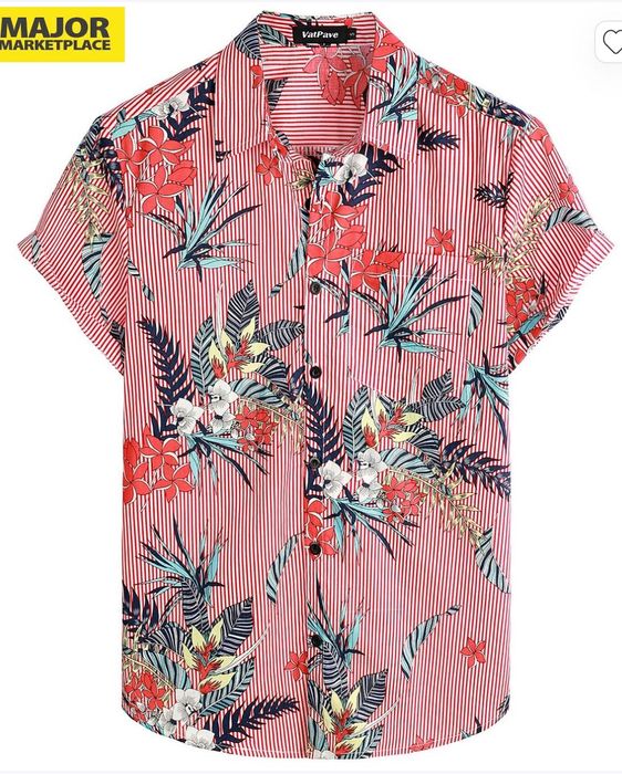 Męska koszula hawajska czerwona w kwiaty, rozm. XL, VATPAVE