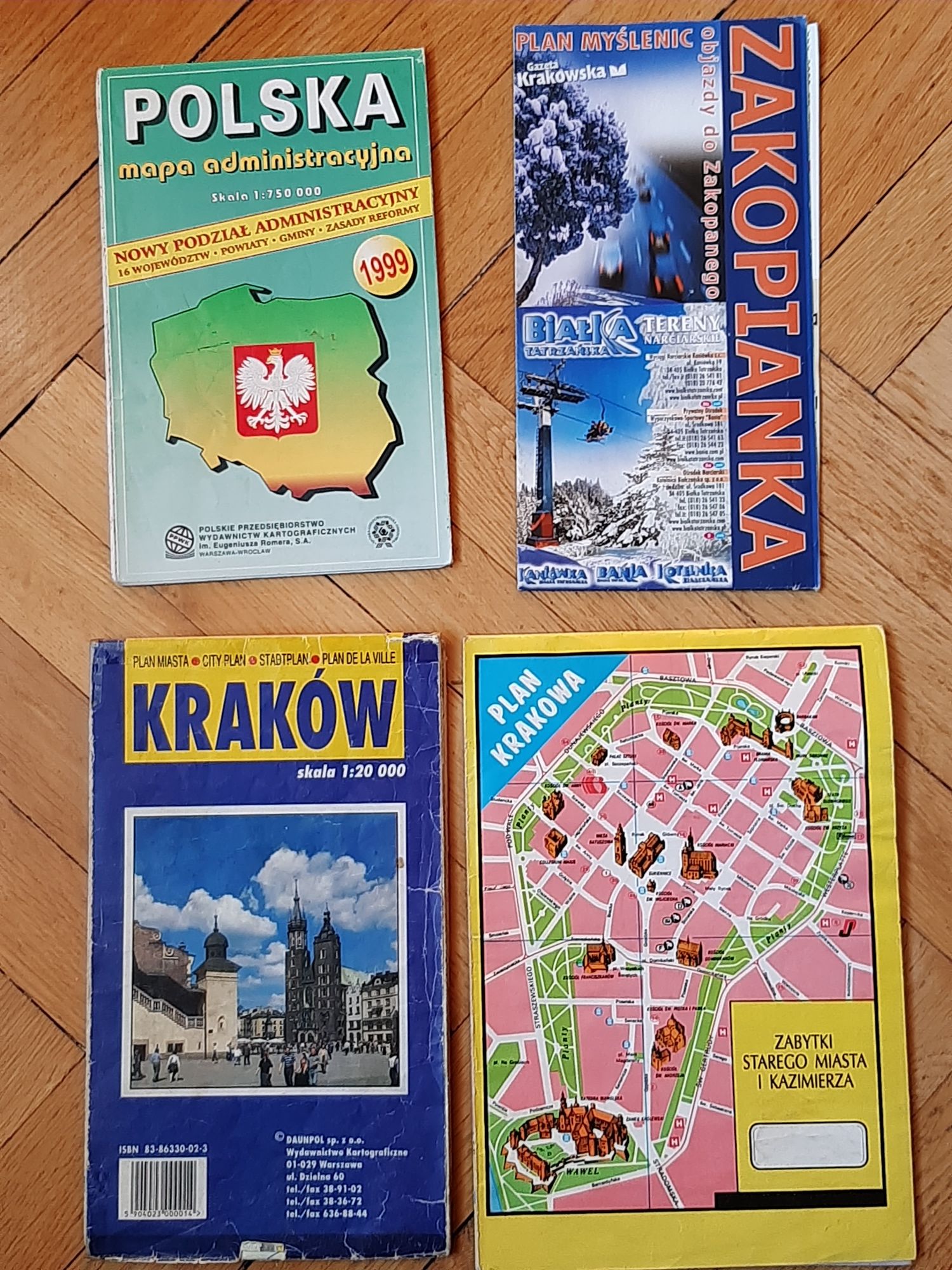 Zestaw-Mapa Polski 1999, plan Krakowa 1996 ,mapa " Zakopianki",ok.2000